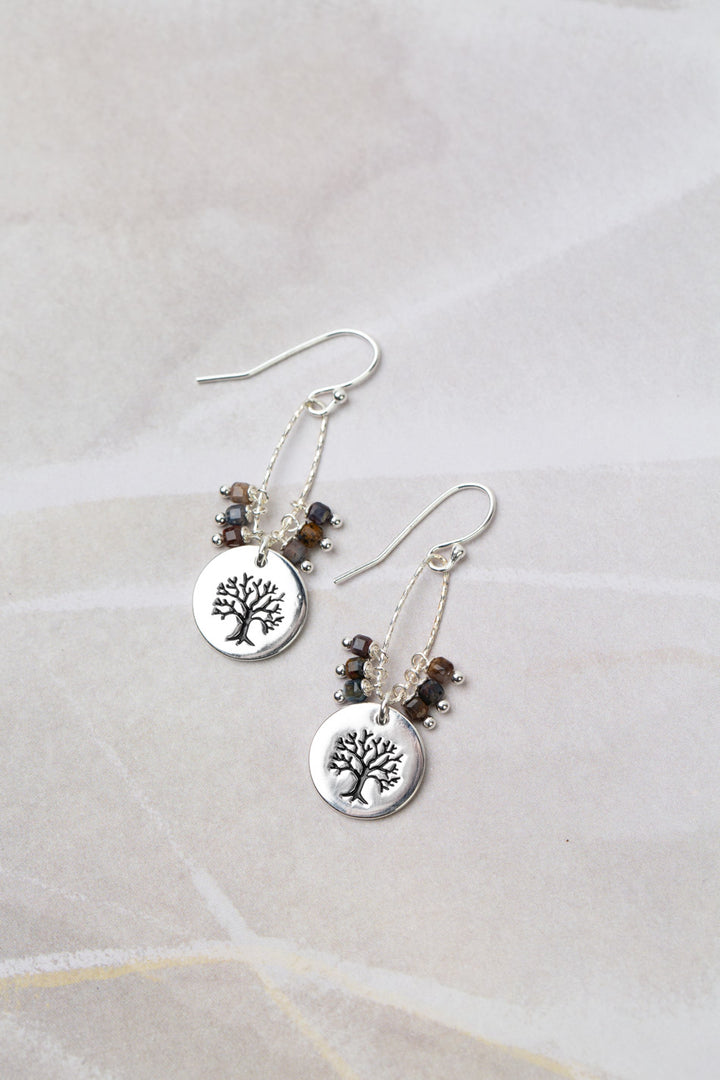 Limited Edition Pietersite With Sterling Silver Tree Stamped Charm Dangle Earrings