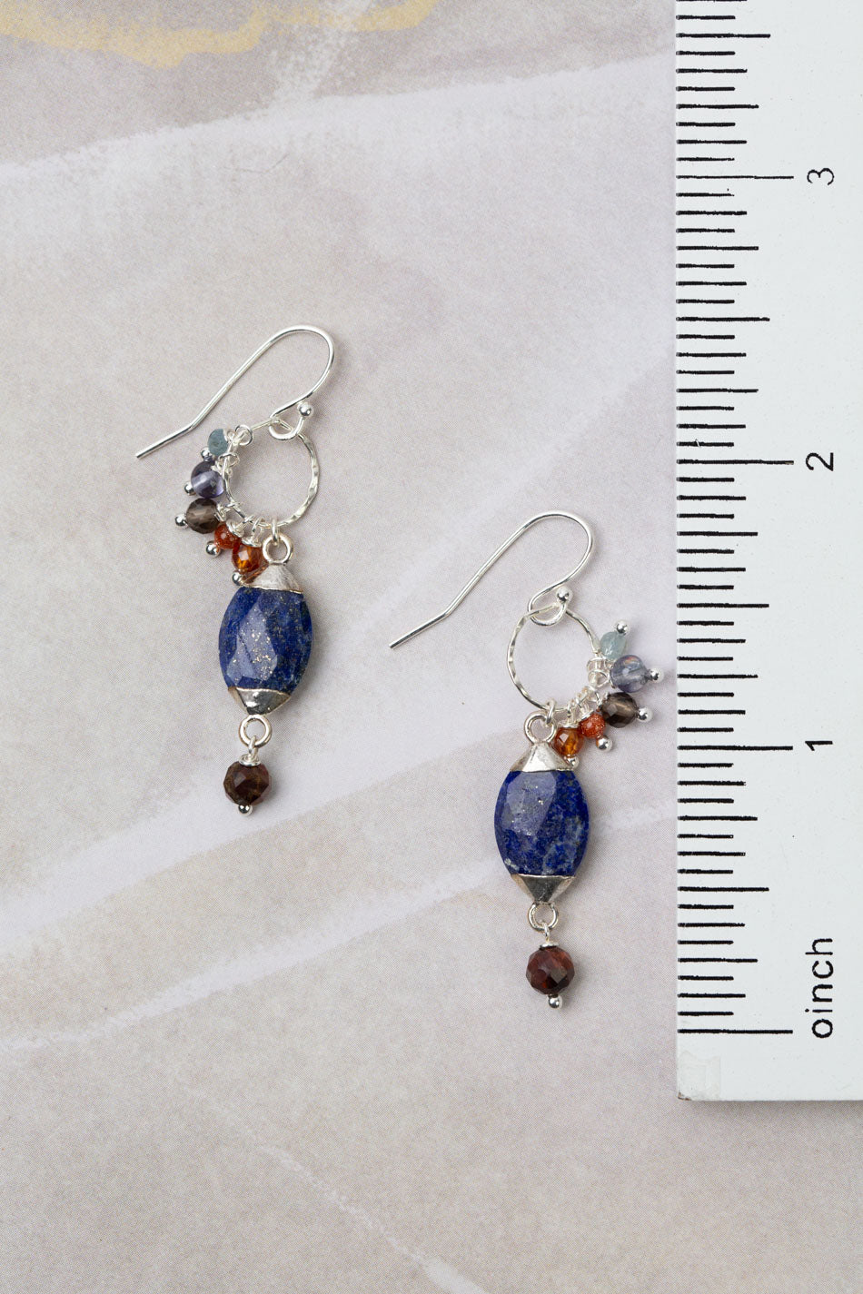 Limited Edition Pietersite, Goldstone, Smoky Quartz With Faceted Silver Plated Lapis Lazuli Statement Earrings