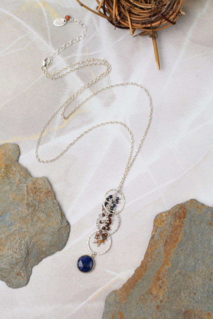 Limited Edition 22.5-24.5" Faceted Pietersite Dangles And Faceted Lapis Lazuli Coin Shaped Pendant Cluster Necklace