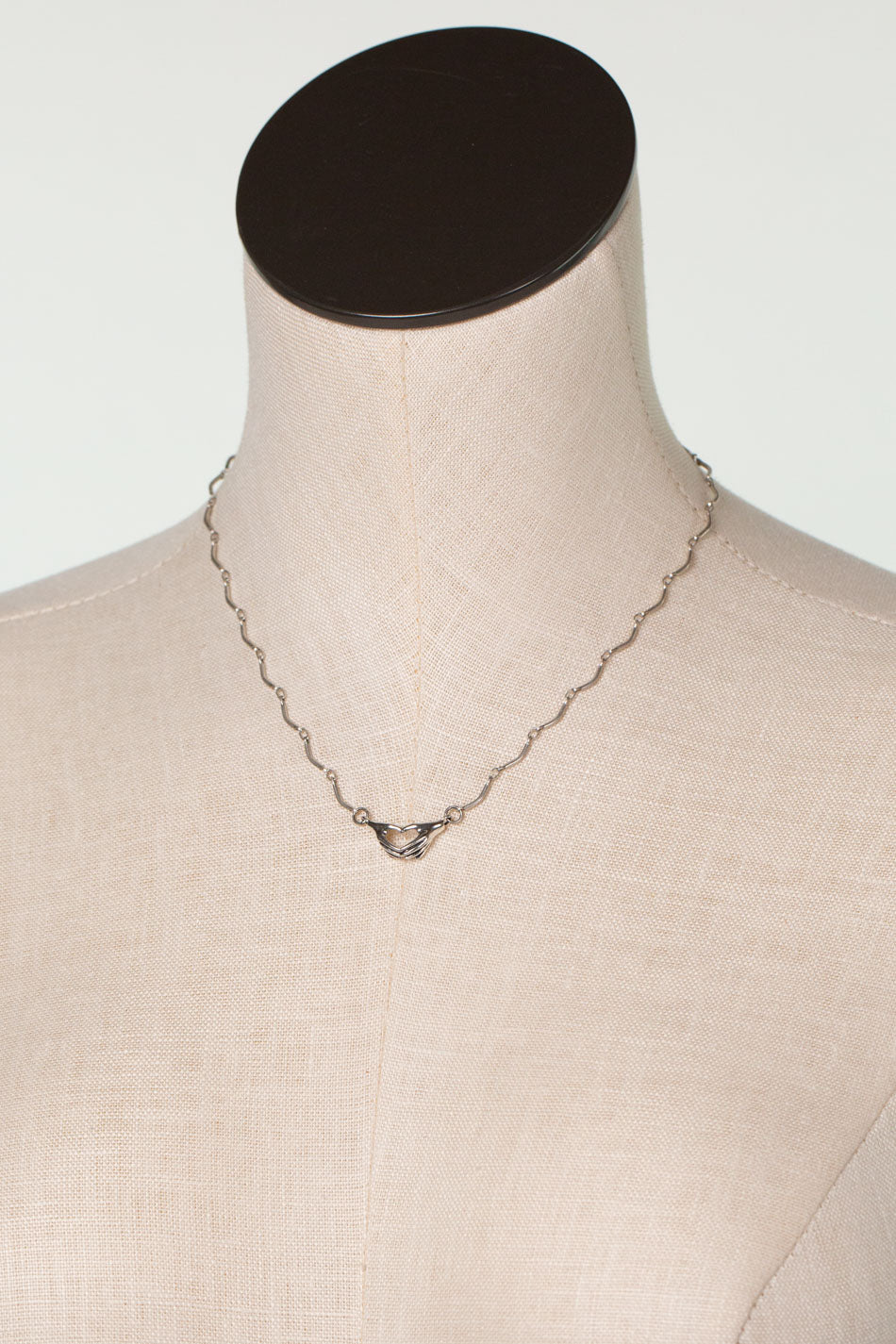 Leilani 15.75-17.75" Antique Silver Heart Hands Simple Necklace