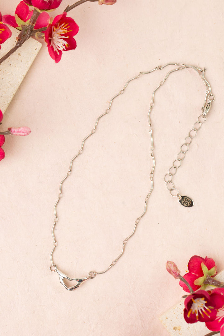 Leilani 15.75-17.75" Antique Silver Heart Hands Simple Necklace