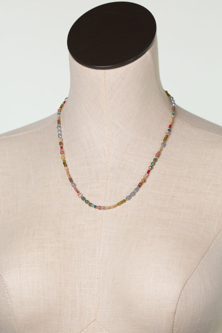 Leilani 18.5-20.5" Czech Glass, Olive Jade, Neon Apatite Simple Necklace