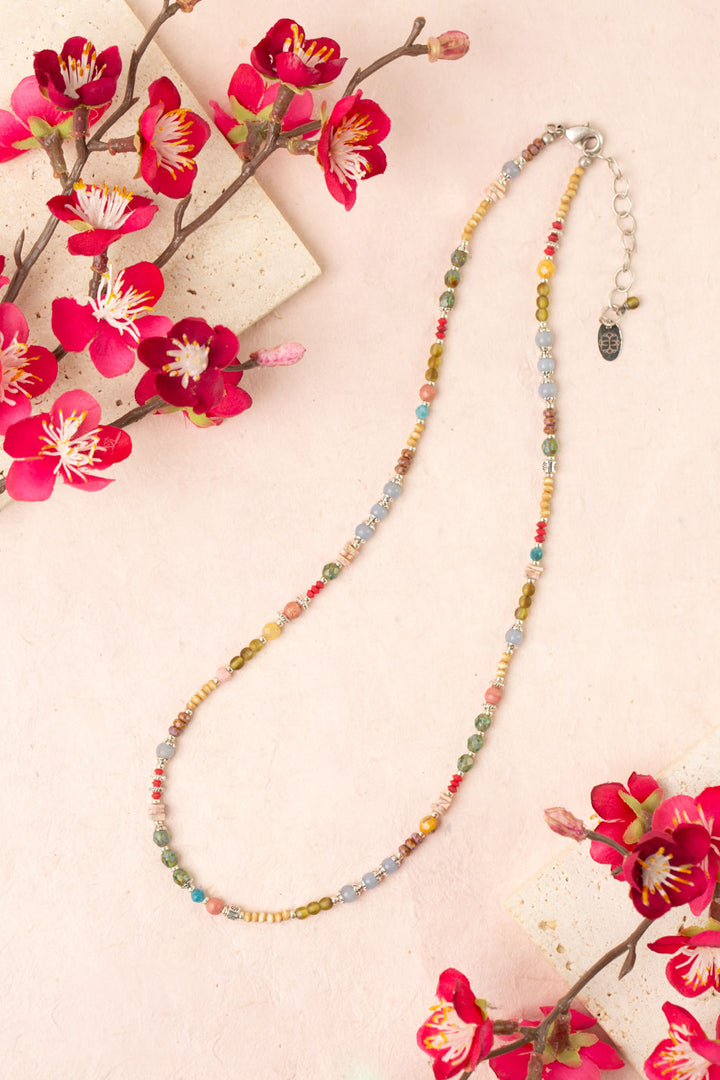 Leilani 18.5-20.5" Czech Glass, Olive Jade, Neon Apatite Simple Necklace