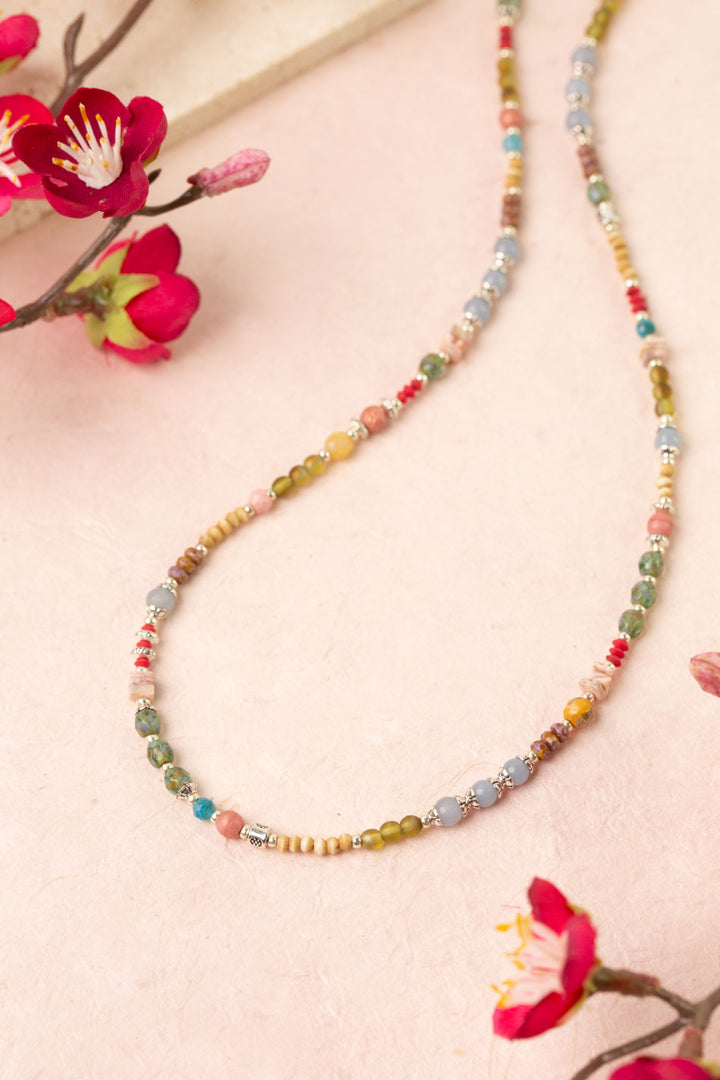 Leilani 18.5-20.5" Czech Glass, Olive Jade, Neon Apatite Simple Necklace