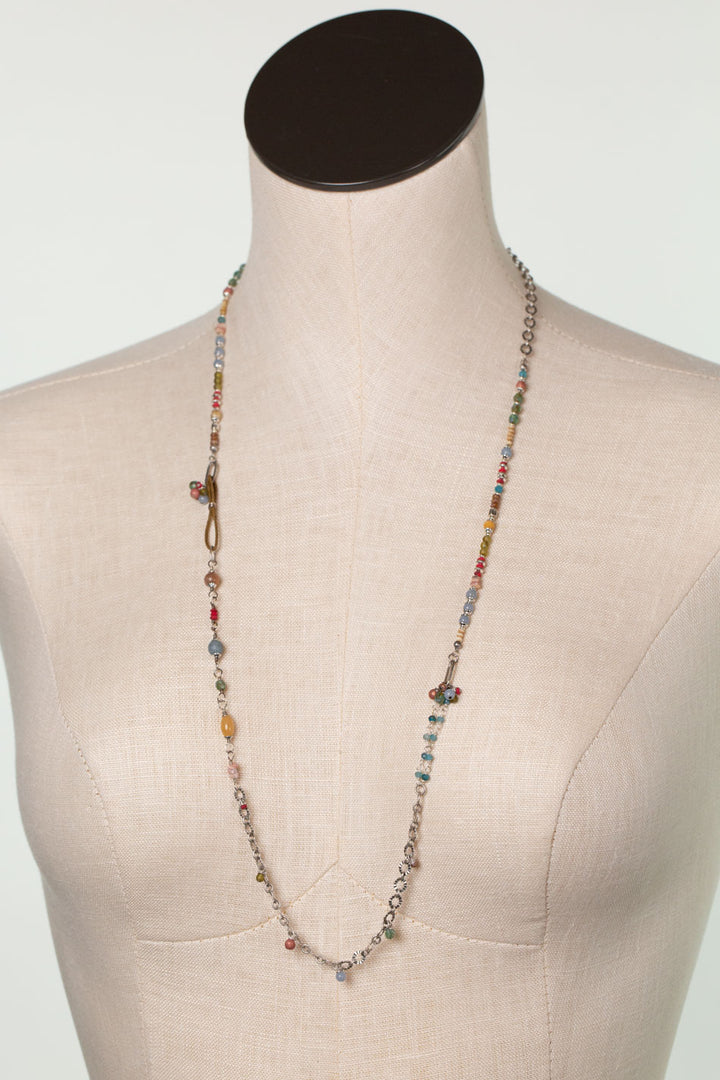 Leilani 30.5-32.5" Peach Moonstone, Olive Jade, Neon Apatite Collage Necklace
