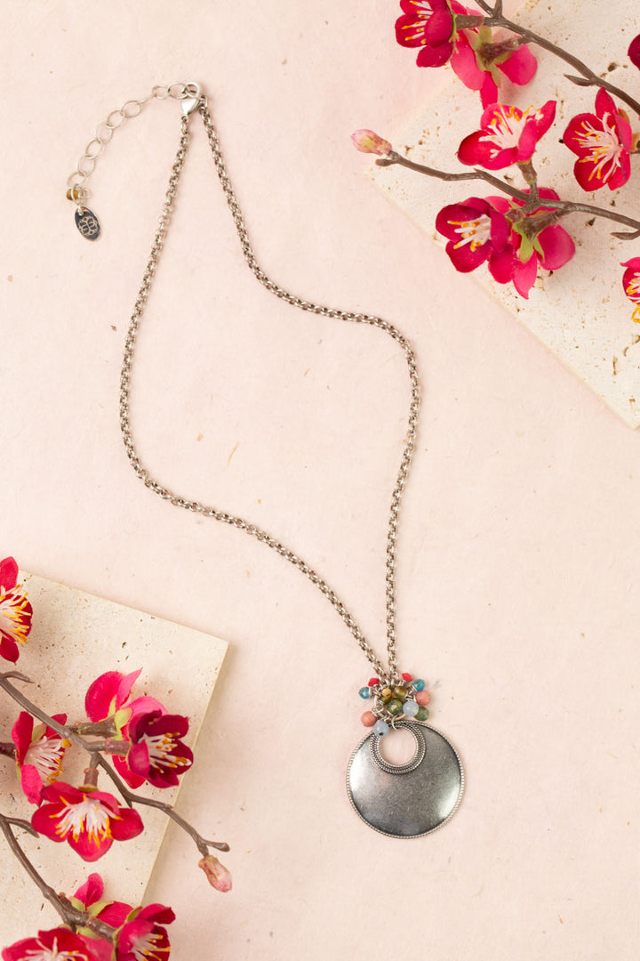 Leilani 16-18" Czech Glass, Olive Jade, Neon Apatite with Antique Silver Pendant Simple Necklace