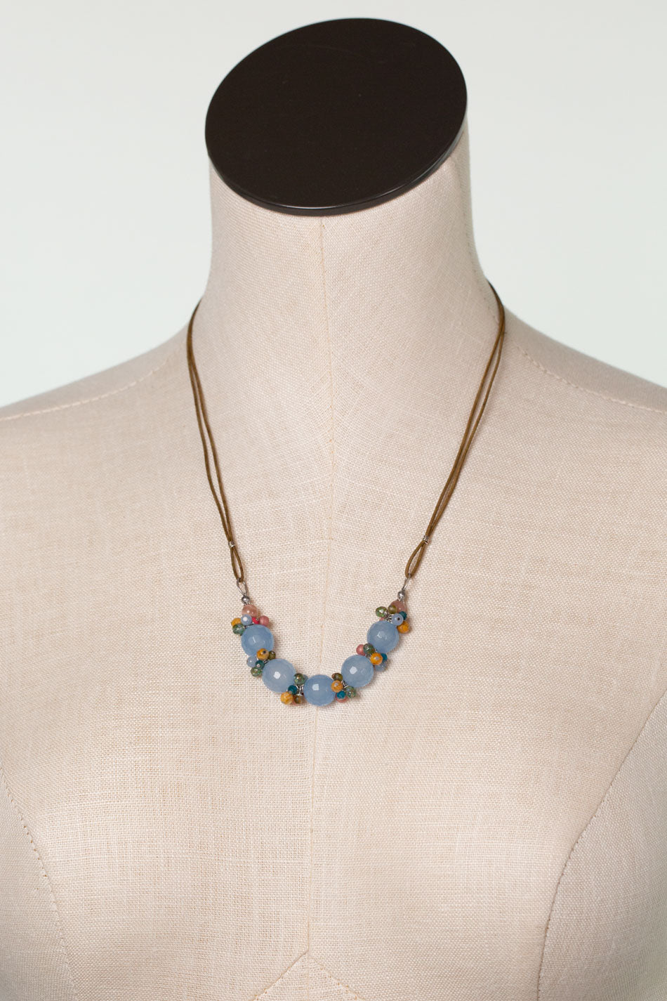 Leilani 20-22" Czech Glass, Chalcedony, Peach Moonstone Simple Necklace