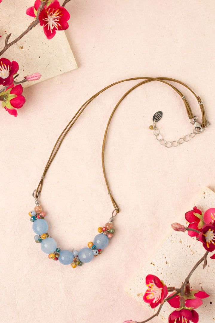 Leilani 20-22" Czech Glass, Chalcedony, Peach Moonstone Simple Necklace