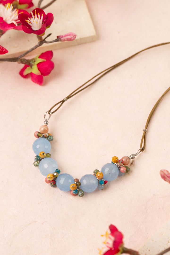 Leilani 20-22" Czech Glass, Chalcedony, Peach Moonstone Simple Necklace