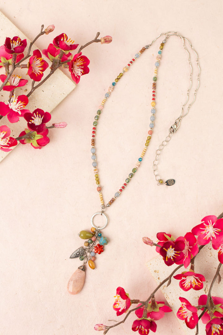 Leilani 23-25" Czech Glass, Chalcedony, Olive Jade Cluster Necklace