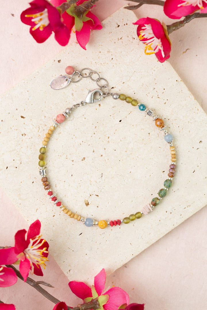 Leilani 7.5-8.5" Czech Glass, Chalcedony, Neon Apatite Simple Bracelet