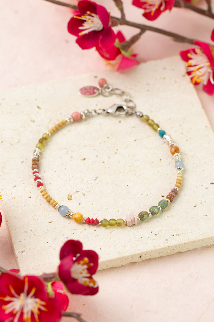 Leilani 7.5-8.5" Czech Glass, Chalcedony, Neon Apatite Simple Bracelet