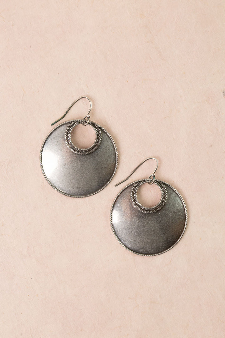 Leilani Antique Silver Circle Simple Earrings