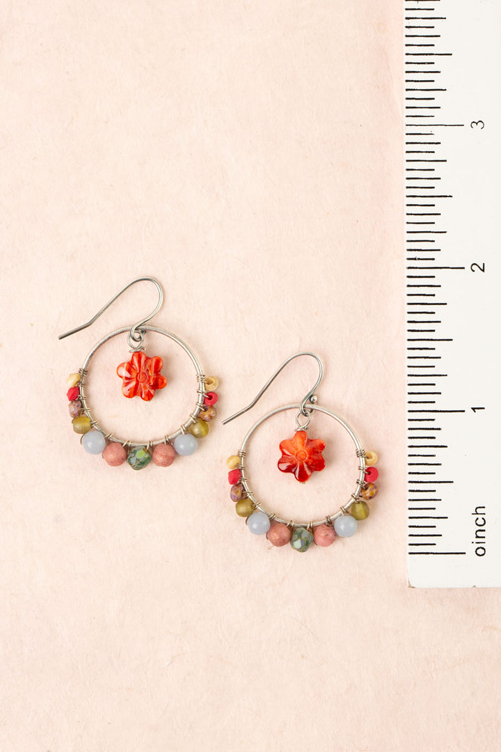 Leilani Chalcedony, Spiny Oyster Flower, Czech Glass Hoop Earrings