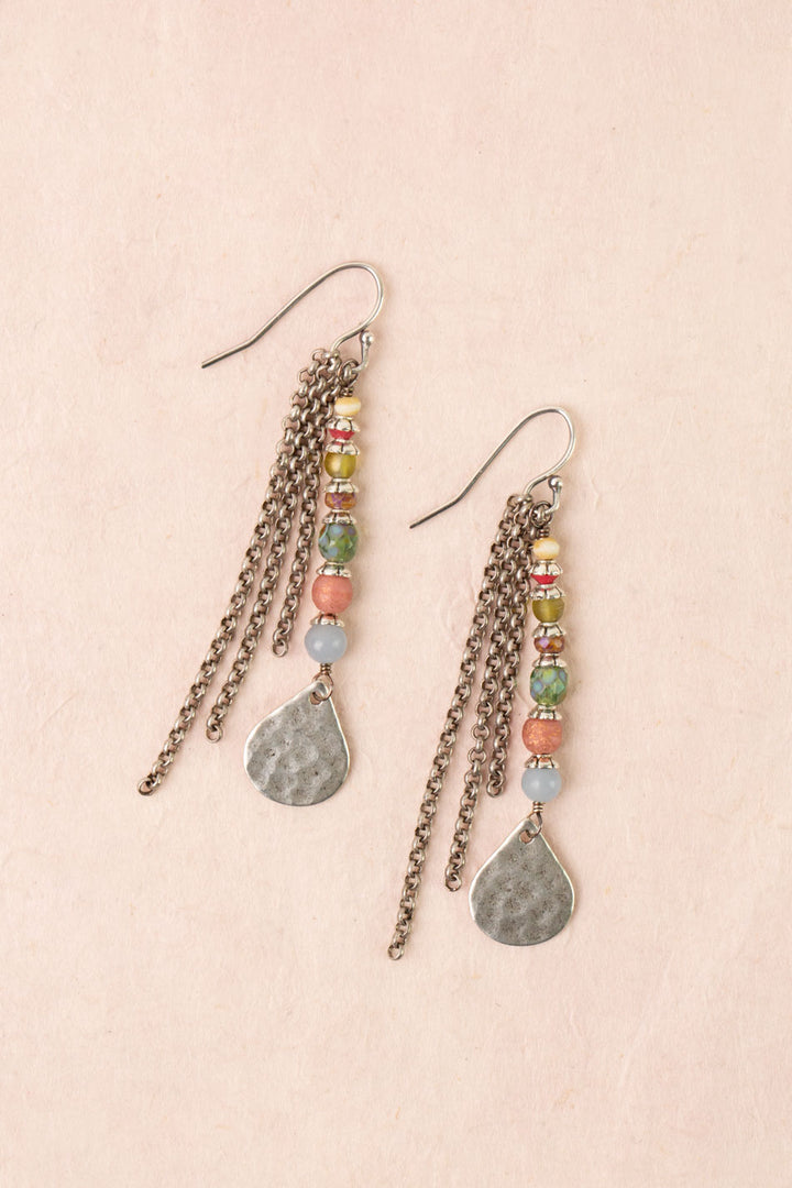 Leilani Chalcedony, Antique Silver Teardrop, Czech Glass Tassel Earrings
