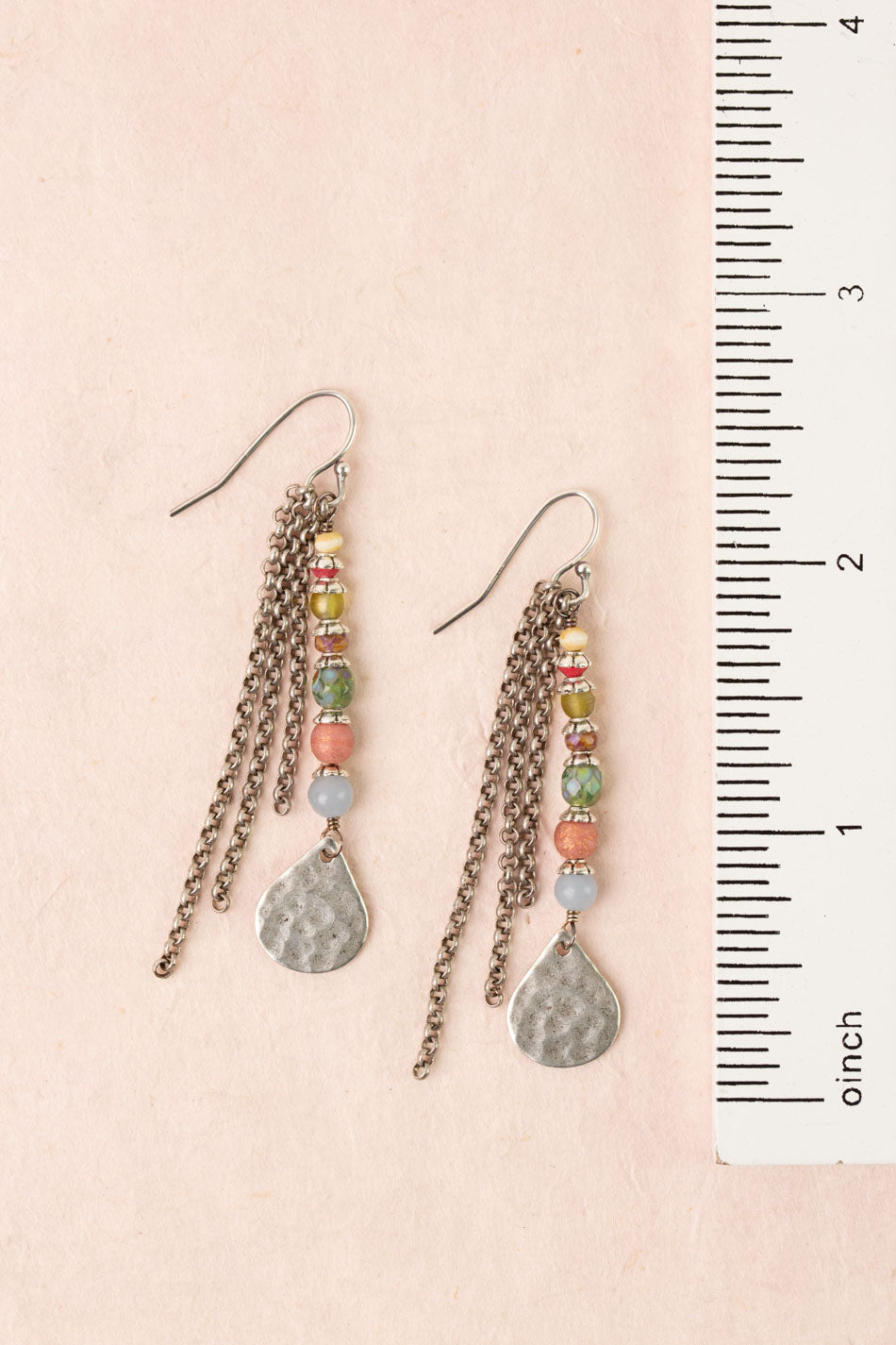 Leilani Chalcedony, Antique Silver Teardrop, Czech Glass Tassel Earrings