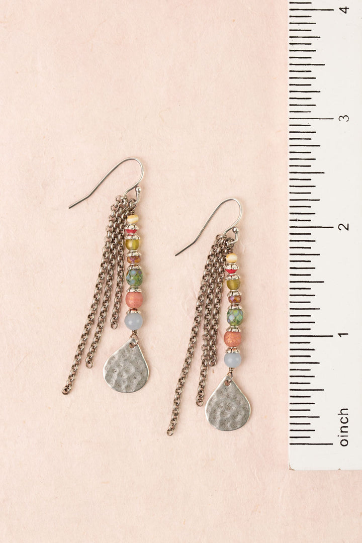 Leilani Chalcedony, Antique Silver Teardrop, Czech Glass Tassel Earrings