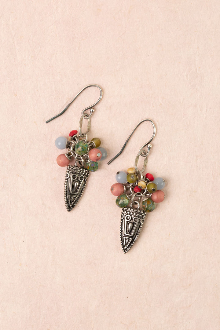 Leilani Neon Apatite, Antique Silver Drop, Czech Glass Cluster Earrings