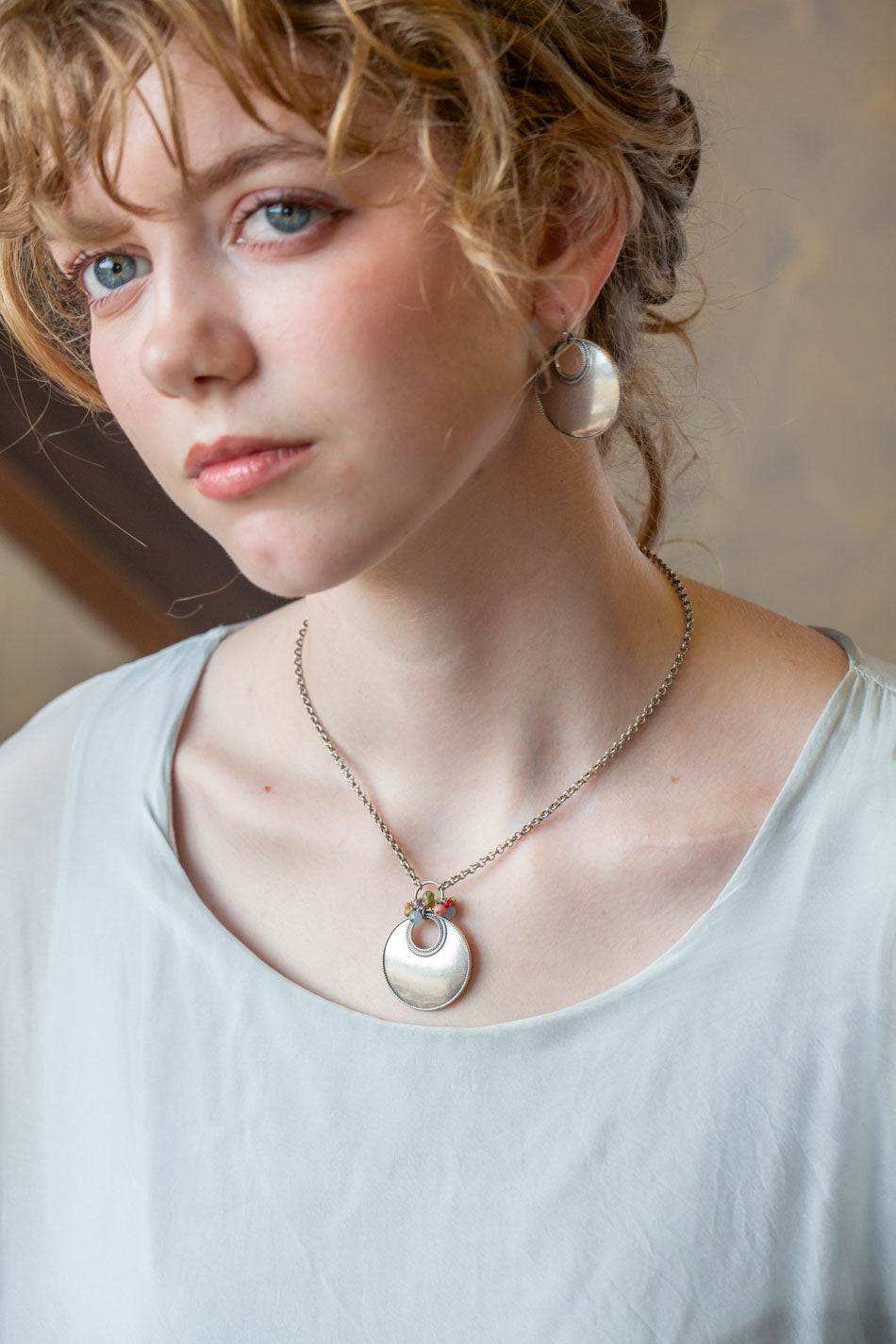 Leilani 16-18" Czech Glass, Olive Jade, Neon Apatite with Antique Silver Pendant Simple Necklace
