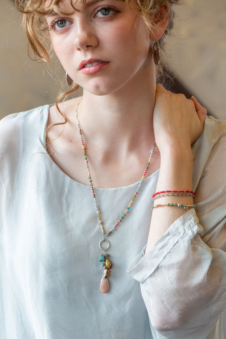 Leilani 23-25" Czech Glass, Chalcedony, Olive Jade Cluster Necklace