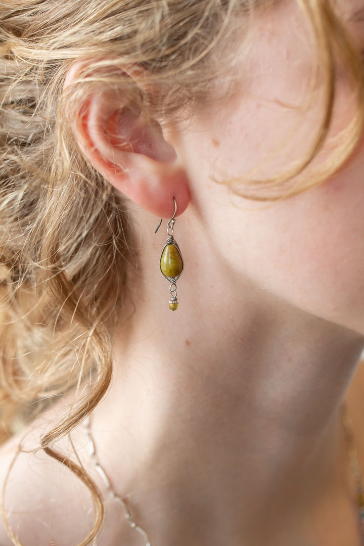 Leilani Olive Jade Herringbone Earrings