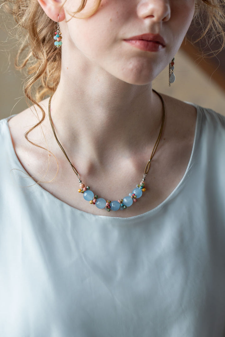 Leilani 20-22" Czech Glass, Chalcedony, Peach Moonstone Simple Necklace