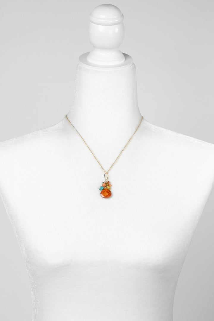 Mango Tango 16-18" Natural Orange Turquoise With Roman Glass, Carnelian, Turquoise, Jade Cluster Necklace