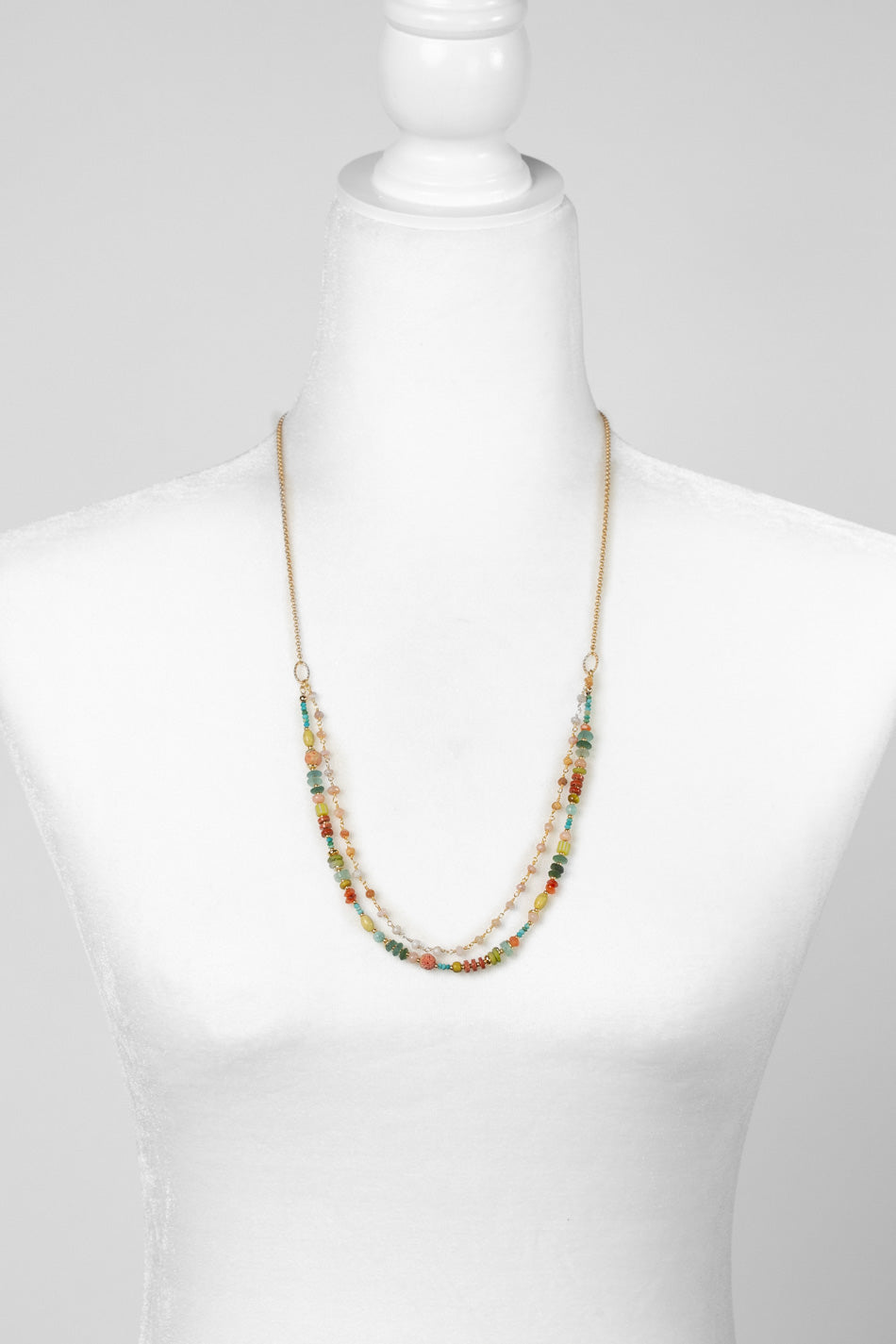 Mango Tango 24.5-26.5" Turquoise, Red Jasper, Amazonite Multistrand Necklace