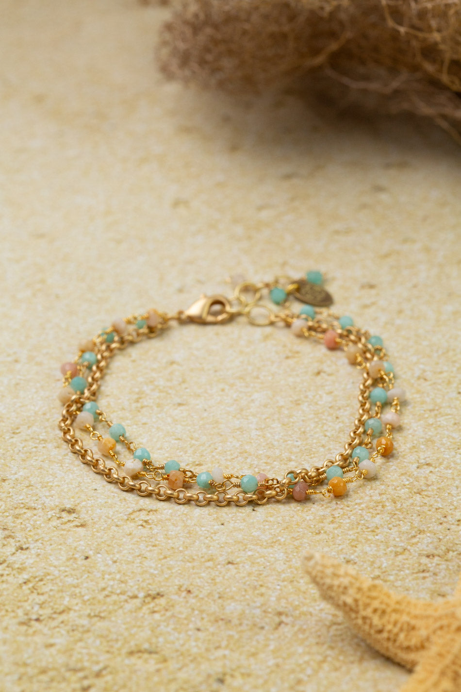 Mango Tango 7.5-8.5" Pink Opal, Amazonite Multistrand Bracelet