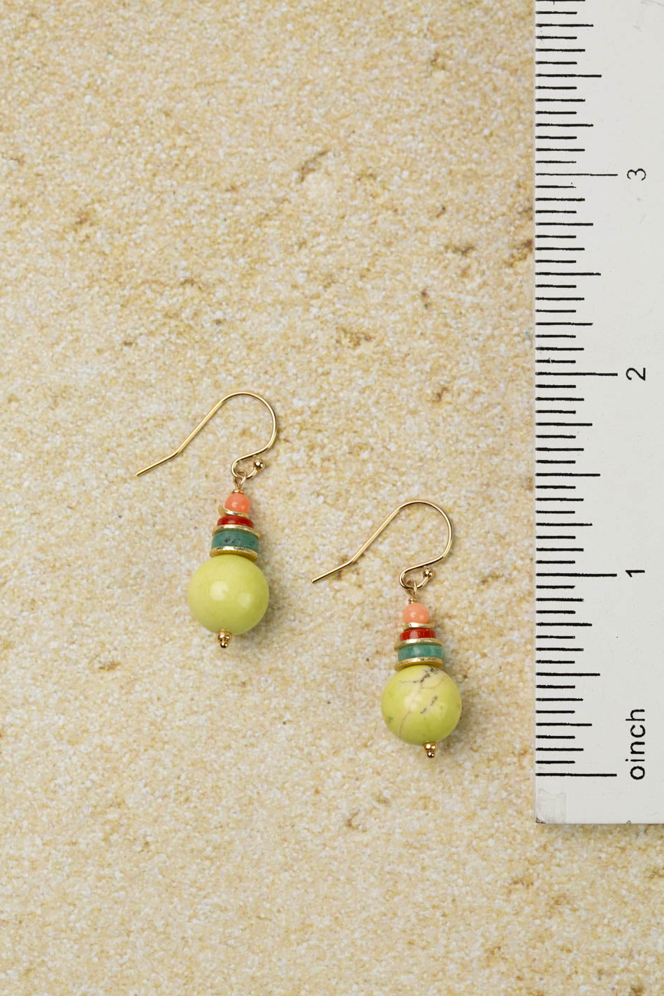 Mango Tango Amazonite, Red Jasper With Lime Green Howlite Simple Earrings