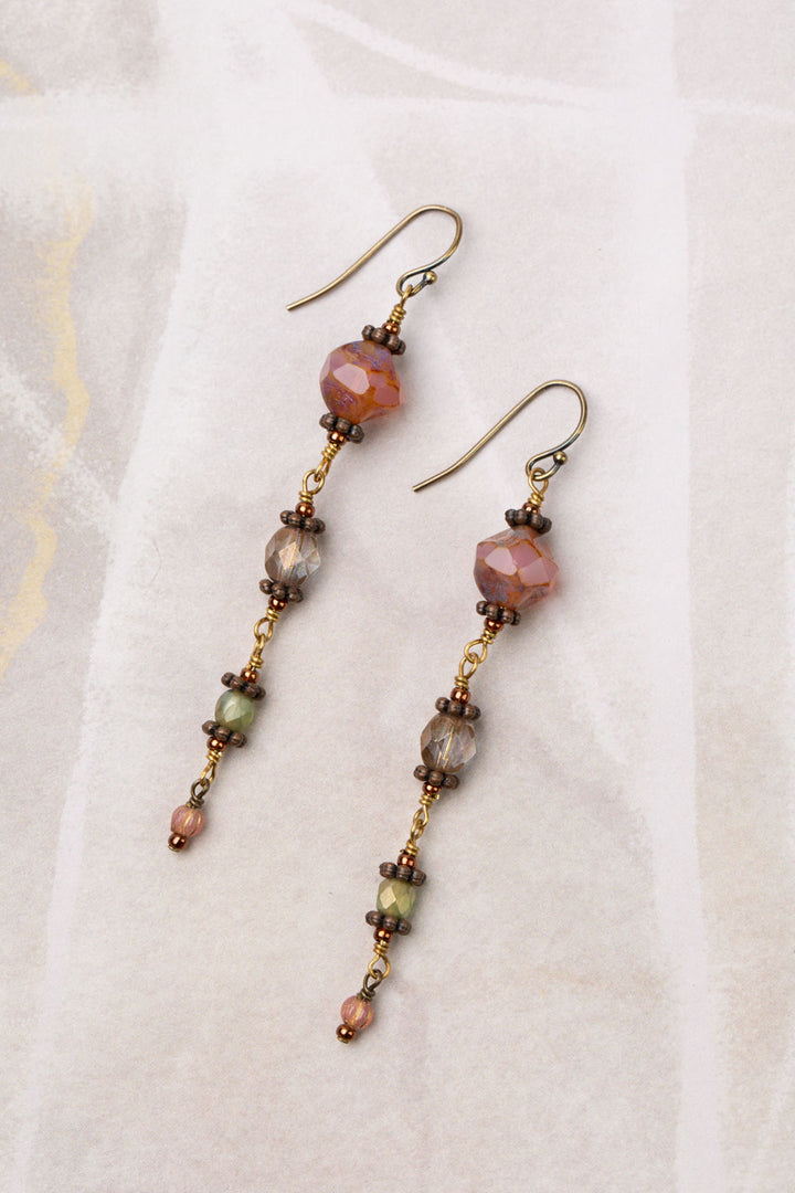 Mauve Mix Czech Glass Cascading Dangle Earrings