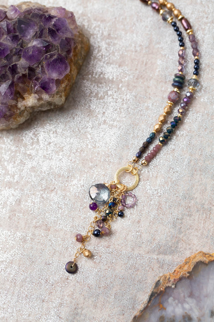 Midnight 18-20" Amethyst, Czech Glass, Pearl With Purple Topaz Tassel Necklace