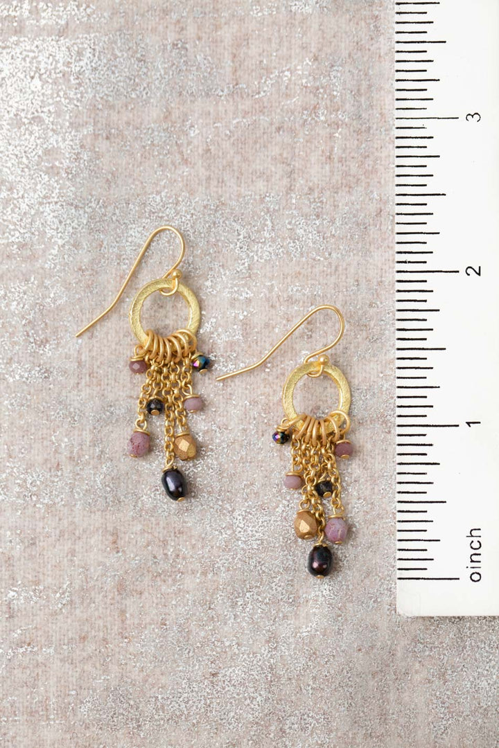 Midnight Crystal, Czech Glass, Pearl Cluster Earrings