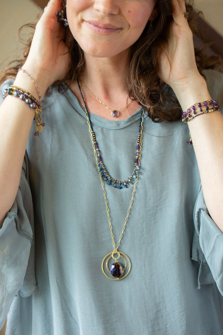 Midnight 18-20" Freshwater Pearl, Czech Glass With Crystal Collage Necklace