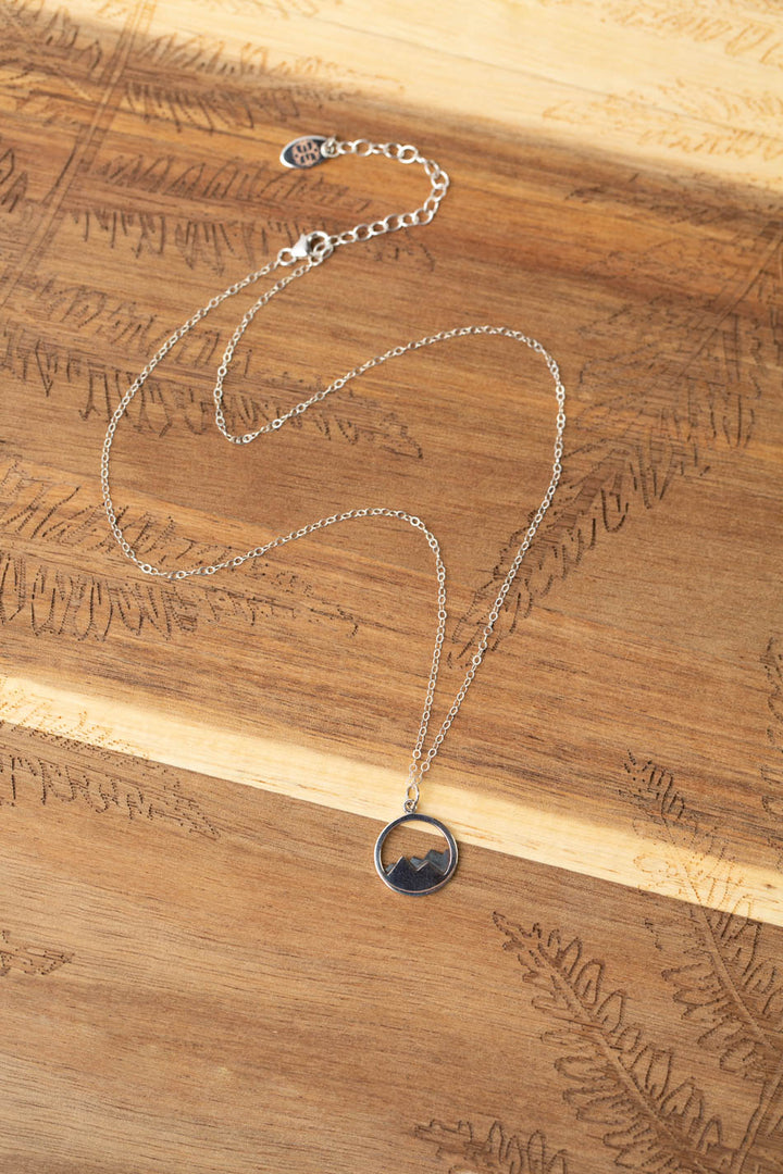 Mountains 16-18" Sterling Silver Circle Pendant Necklace