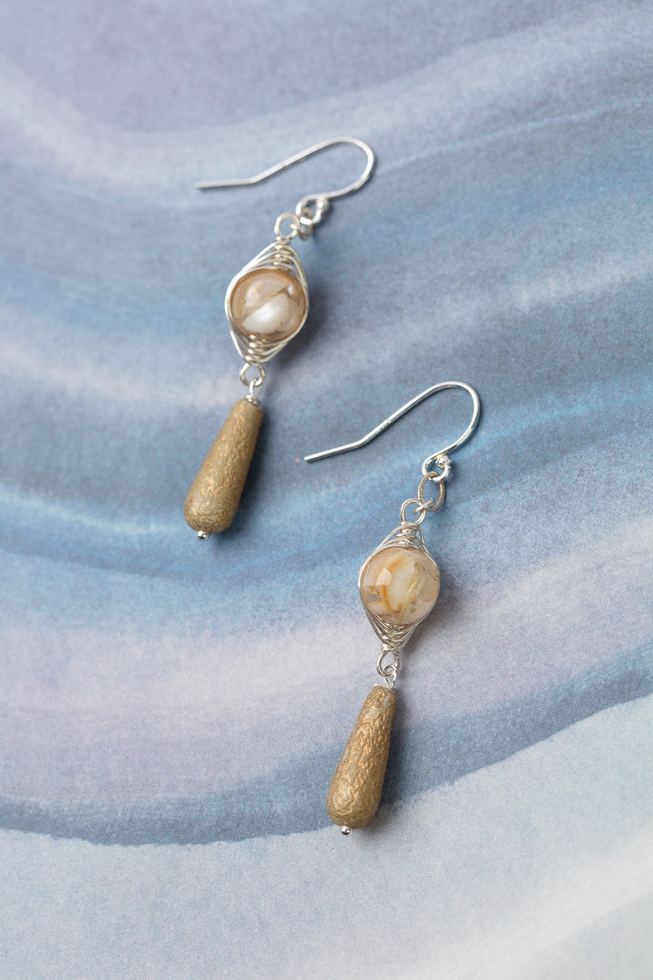 Mystic Mother Of Pearl Herringbone Earrings