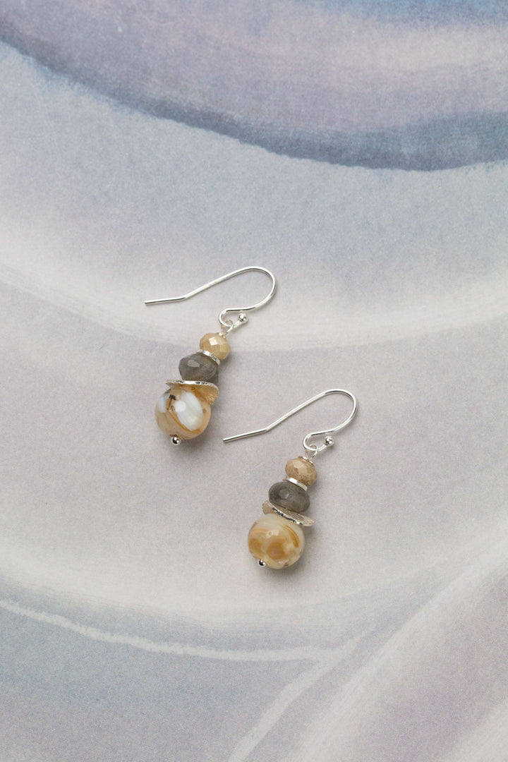 Mystic Shell, Labradorite, Czech Glass Simple Earrings