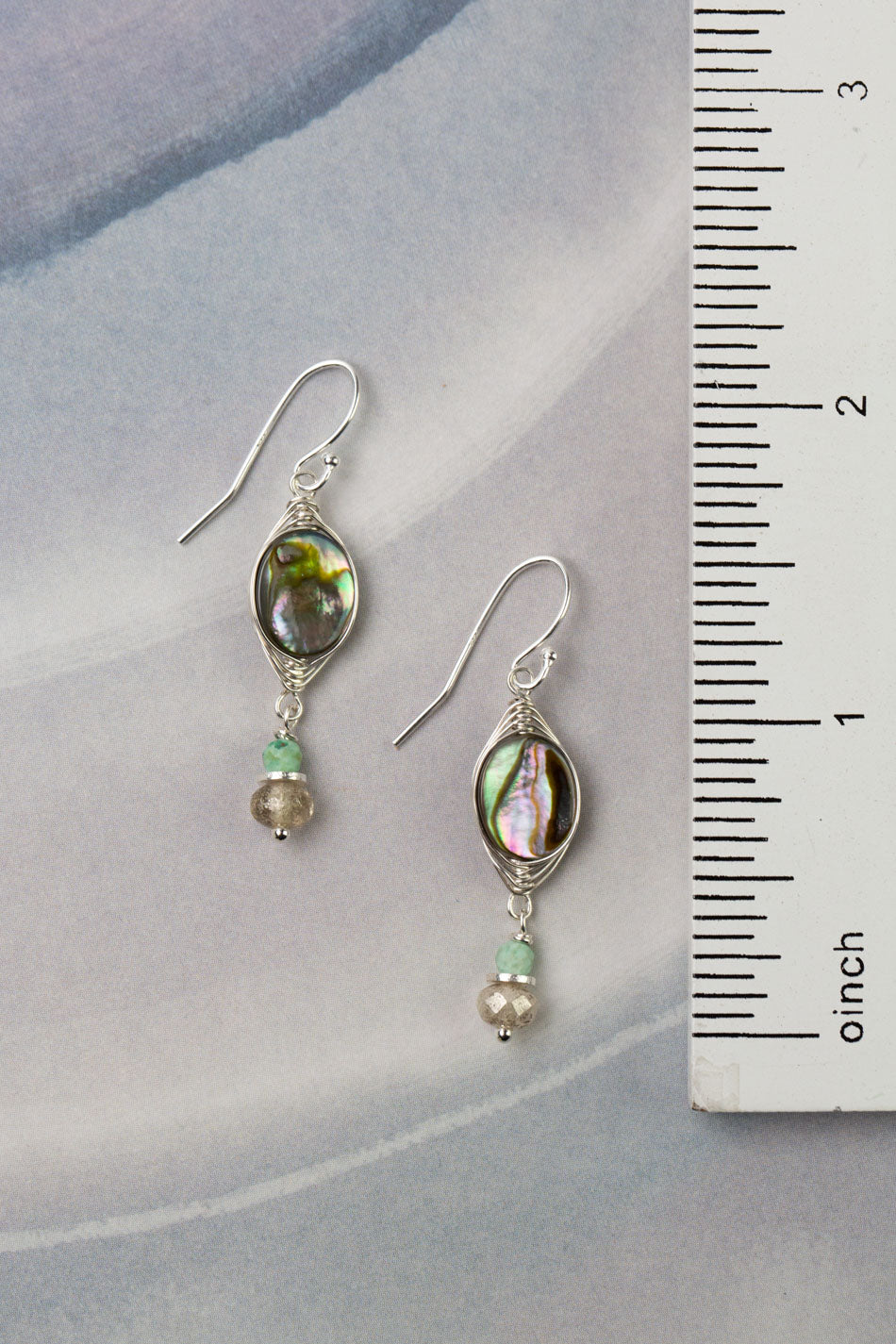 Mystic Abalone With Turquoise And Czech Glass Dangle Herringbone Earrings