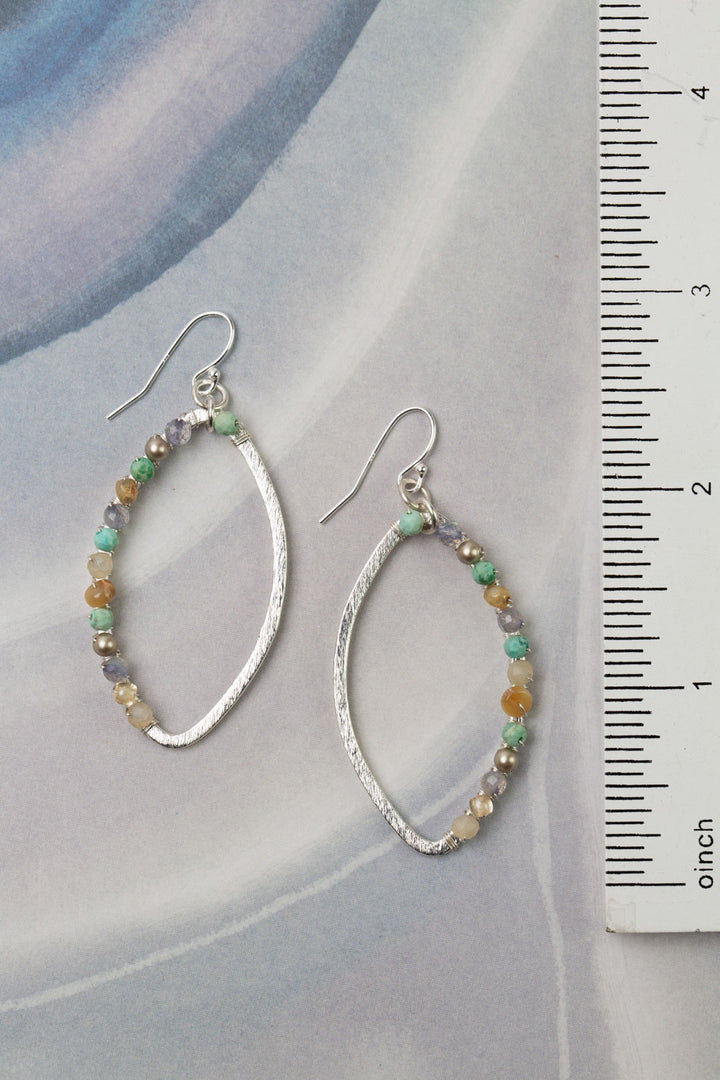 Mystic Turquoise, Freshwater Pearl, Czech Glass And Abalone Hoop Earrings