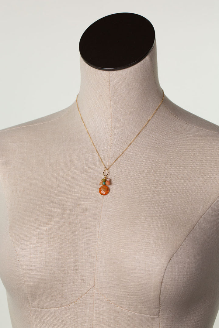 Mango Tango 16-18" Natural Orange Turquoise With Roman Glass, Carnelian, Turquoise, Jade Cluster Necklace