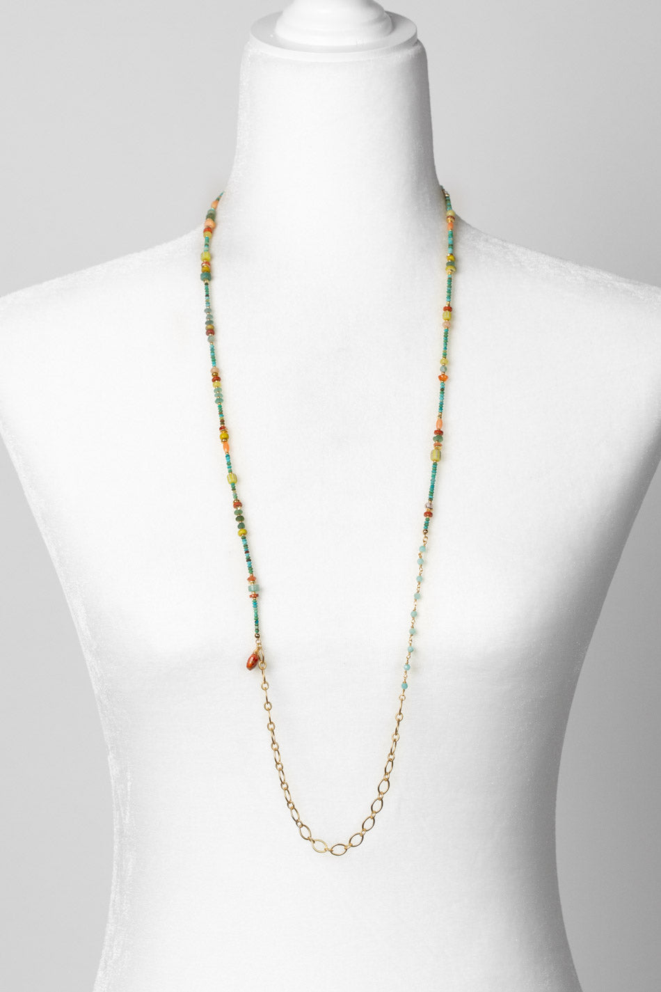 Mango Tango 36.5-38.5" Roman Glass, Carnelian, Red Jasper, Turquoise, Amazonite Collage Necklace