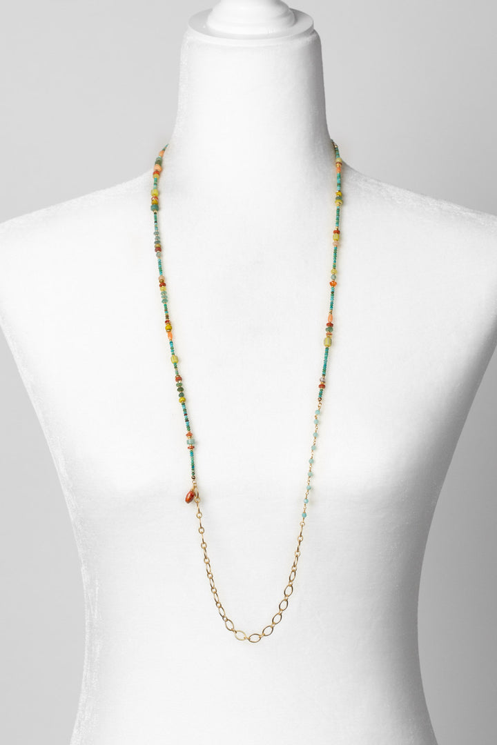 Mango Tango 36.5-38.5" Roman Glass, Carnelian, Red Jasper, Turquoise, Amazonite Collage Necklace
