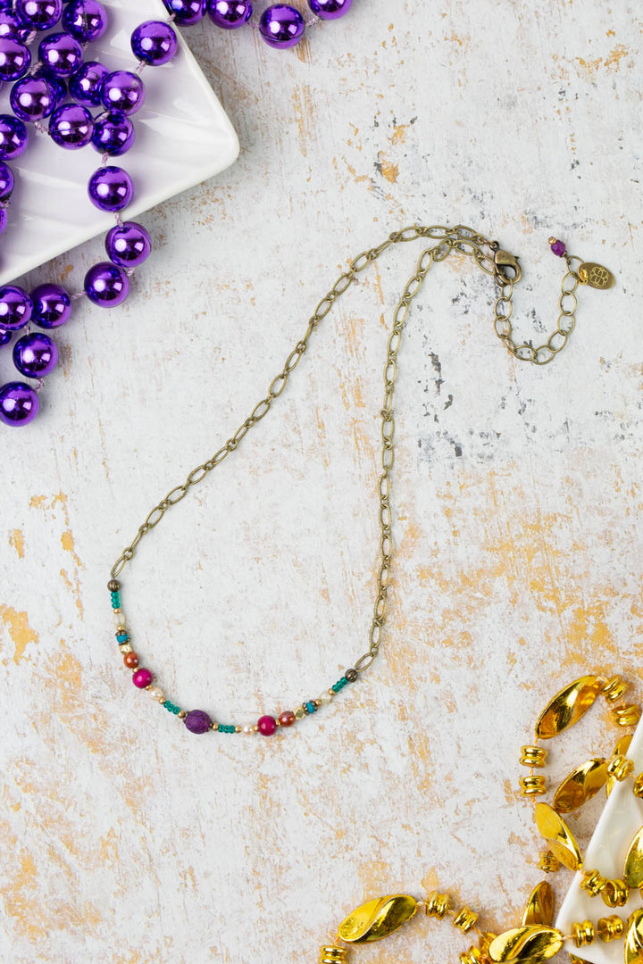 Mardi Gras 15-17" Czech Glass Seed Bead Simple Necklace