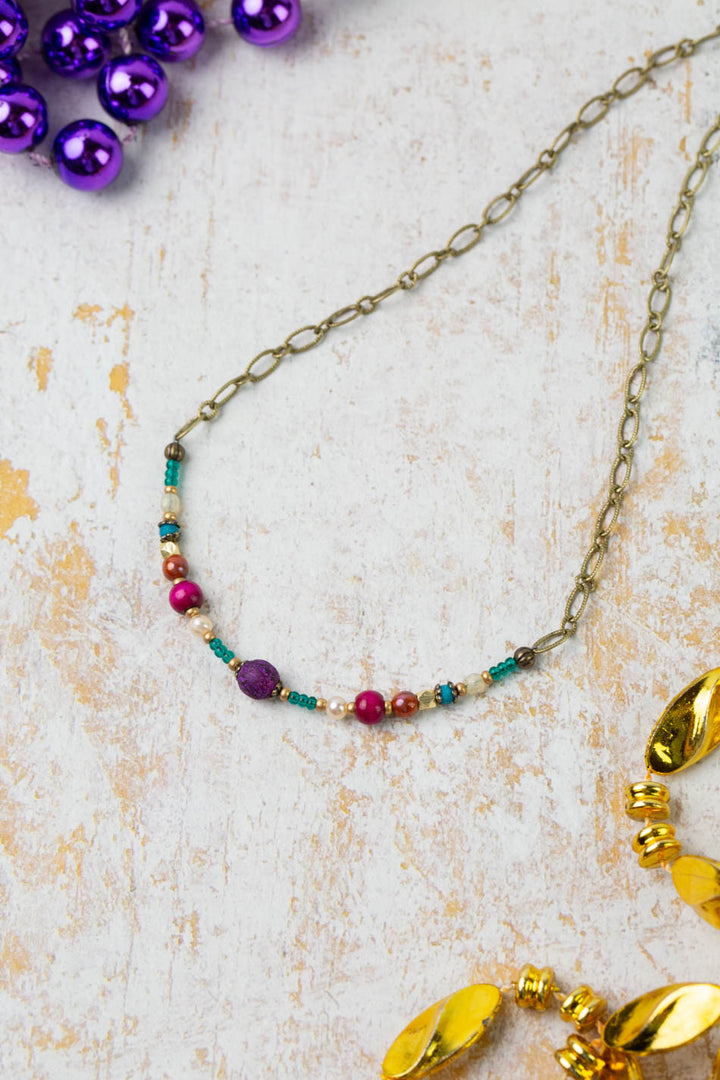 Mardi Gras 15-17" Czech Glass Seed Bead Simple Necklace