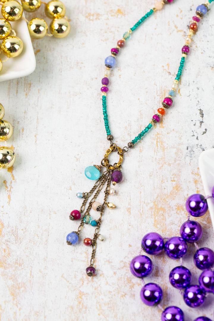 Mardi Gras 17.5-19.5" Czech Glass, Chalcedony Tassel Necklace