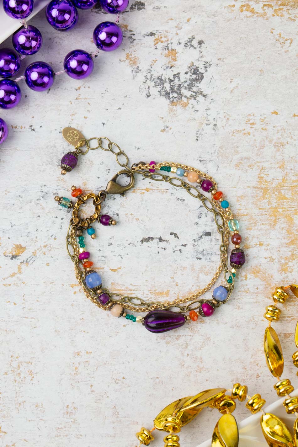 Mardi Gras 7.5-8.5" Czech Glass Multistrand Bracelet