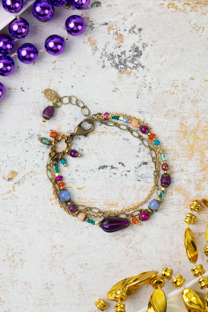 Mardi Gras 7.5-8.5" Czech Glass Multistrand Bracelet
