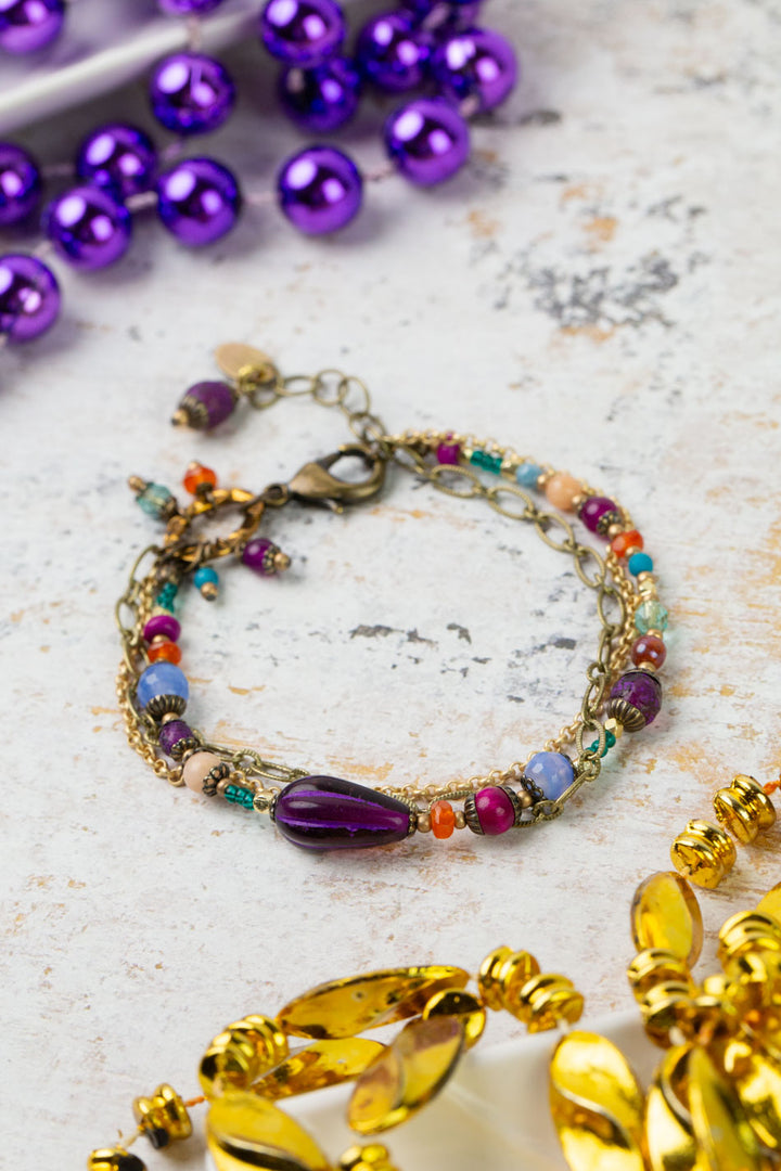 Mardi Gras 7.5-8.5" Czech Glass Multistrand Bracelet