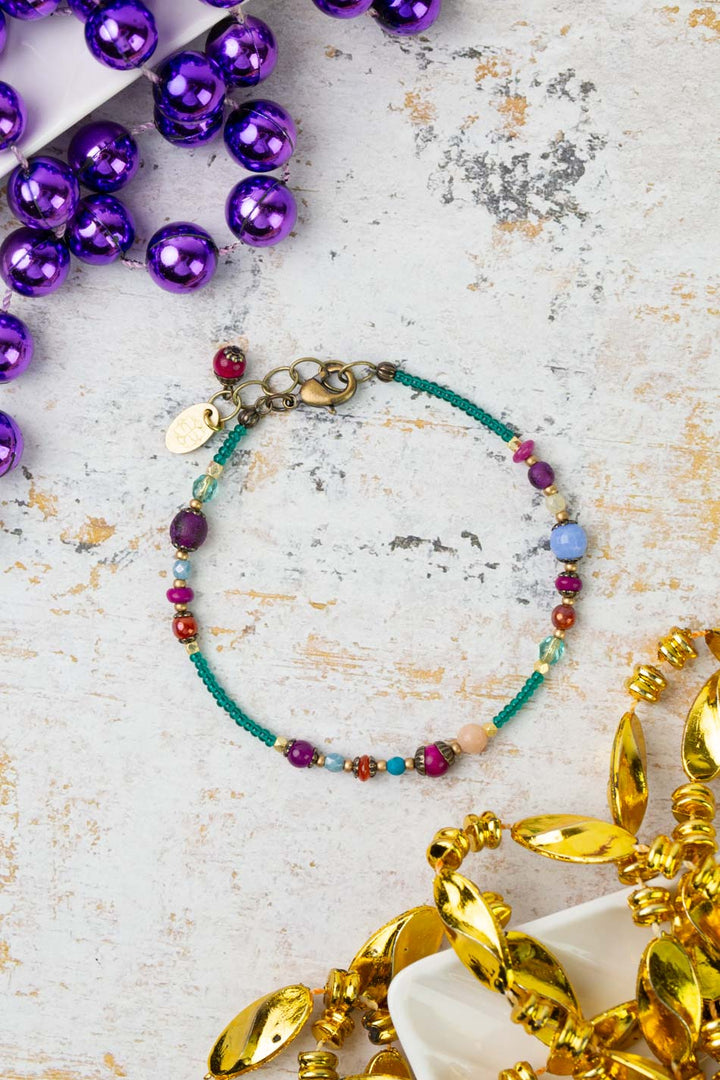 Mardi Gras 7.5-8.5" Czech Glass Simple Bracelet