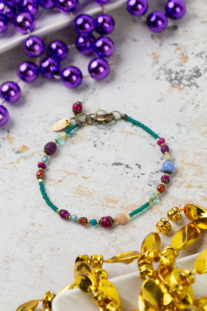 Mardi Gras 7.5-8.5" Czech Glass Simple Bracelet